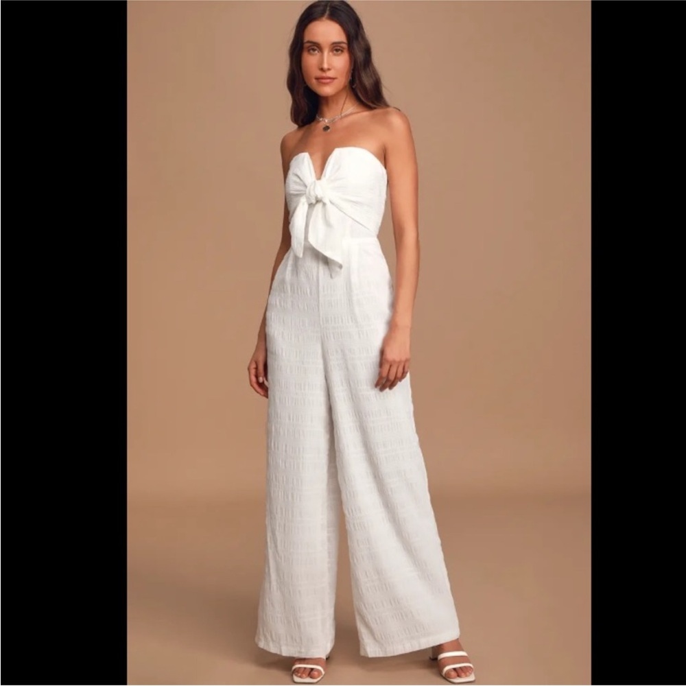 Lulus White Strapless V Neck Jumpsuit